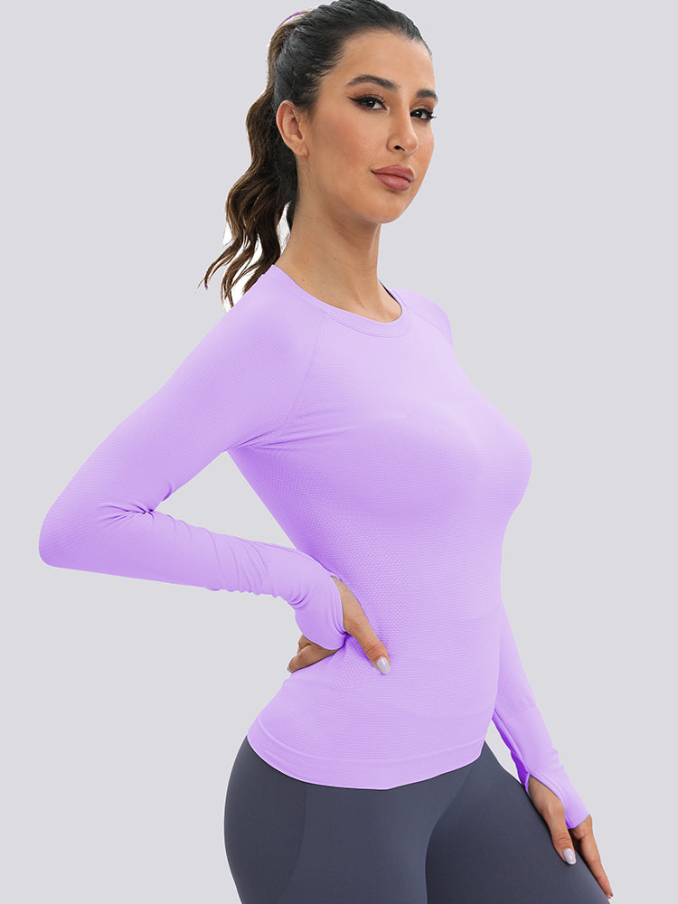 MathCat Long Sleeve Workout Shirts Women's Compression Shirts with Thumb Holes Purple