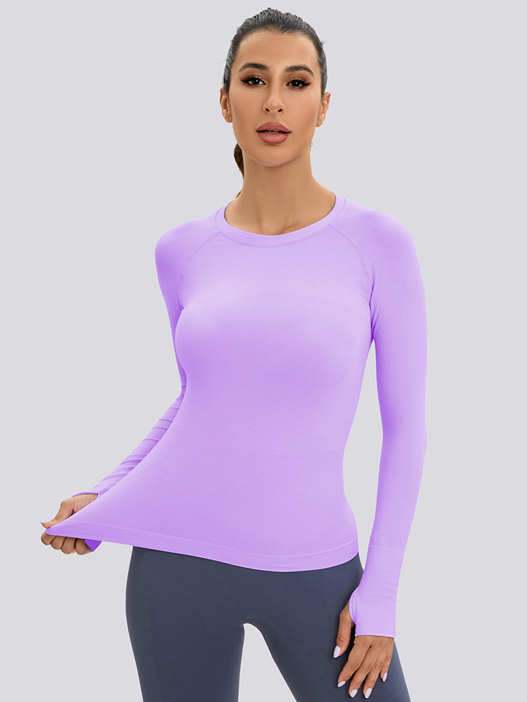 MathCat Long Sleeve Workout Shirts Women's Compression Shirts with Thumb Holes Purple
