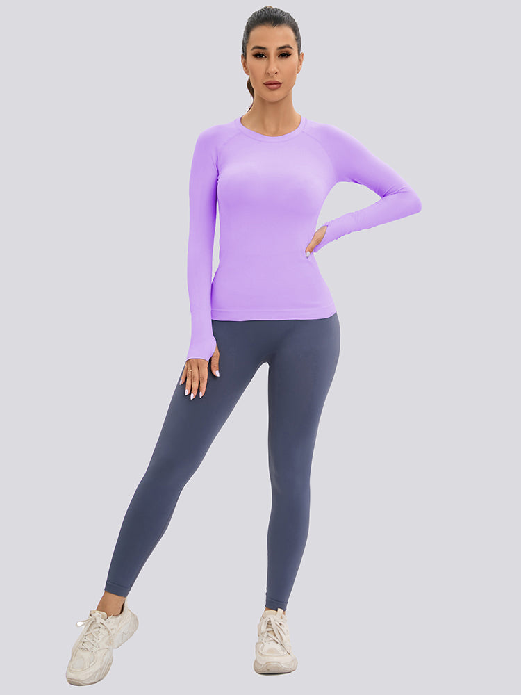 MathCat Long Sleeve Workout Shirts Women's Compression Shirts with Thumb Holes Purple