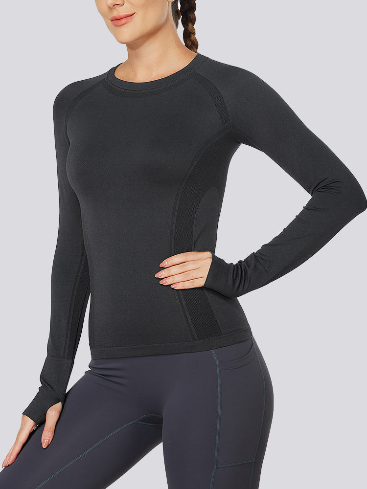 MathCat Quick Dry Gym Athletic Long Sleeve Workout Shirts for Women Black