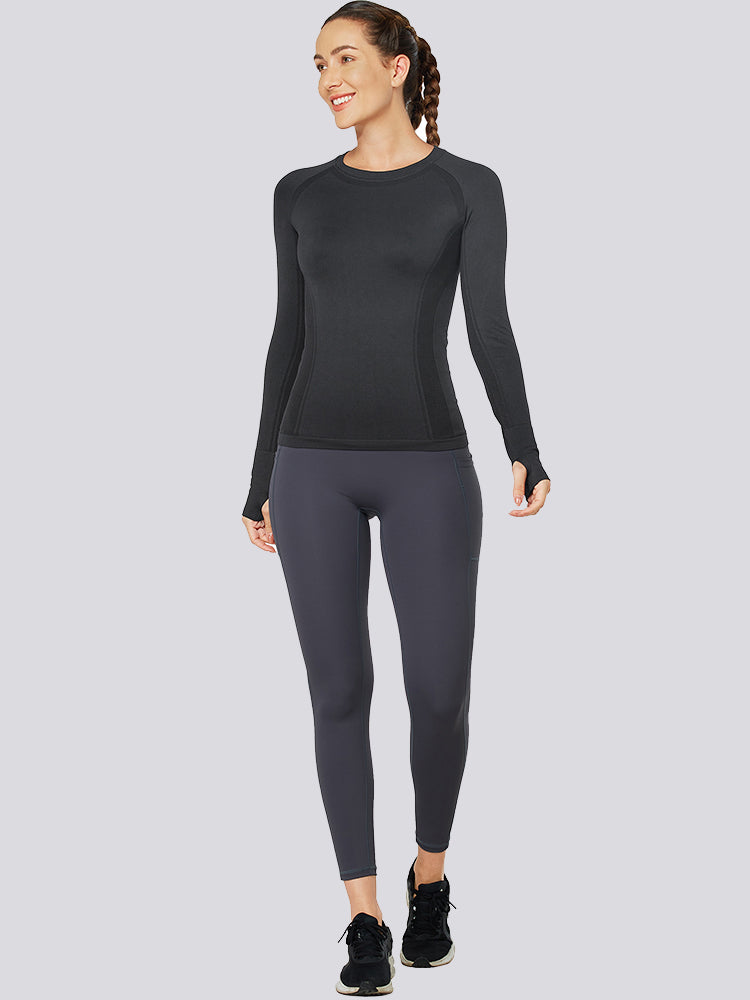 MathCat Quick Dry Gym Athletic Long Sleeve Workout Shirts for Women Black