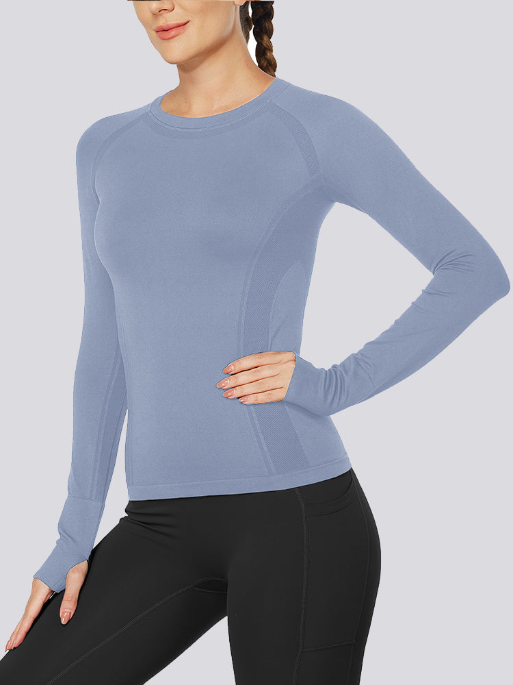 MathCat Quick Dry Gym Athletic Long Sleeve Workout Shirts Greyblue