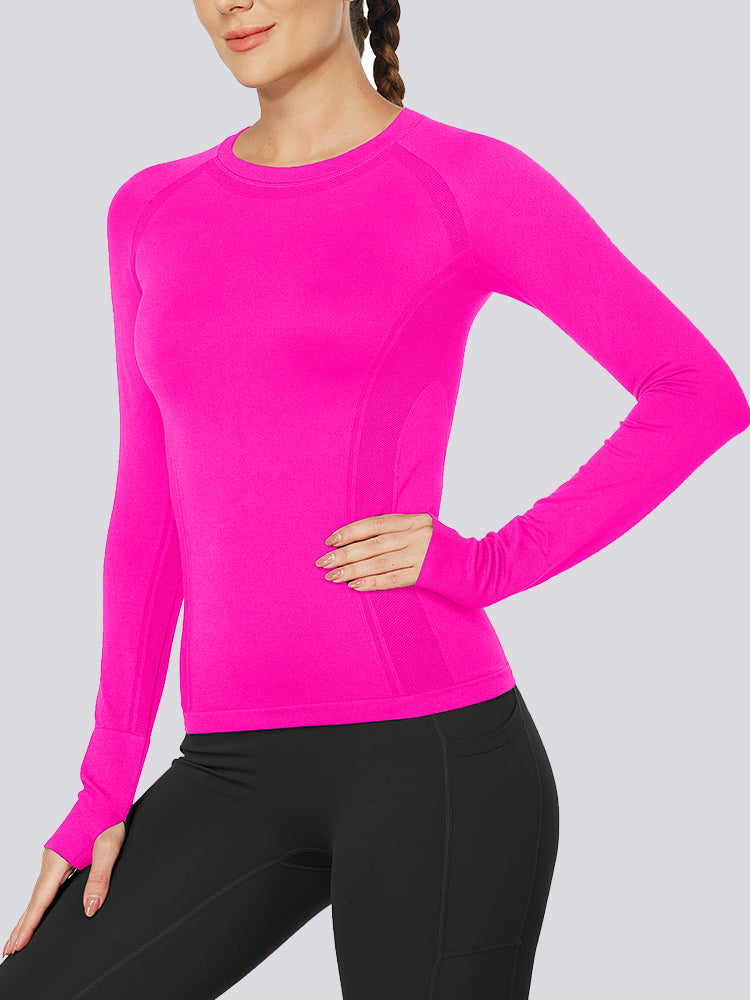 MathCat Quick Dry Gym Athletic Long Sleeve Workout Shirts Rose Red