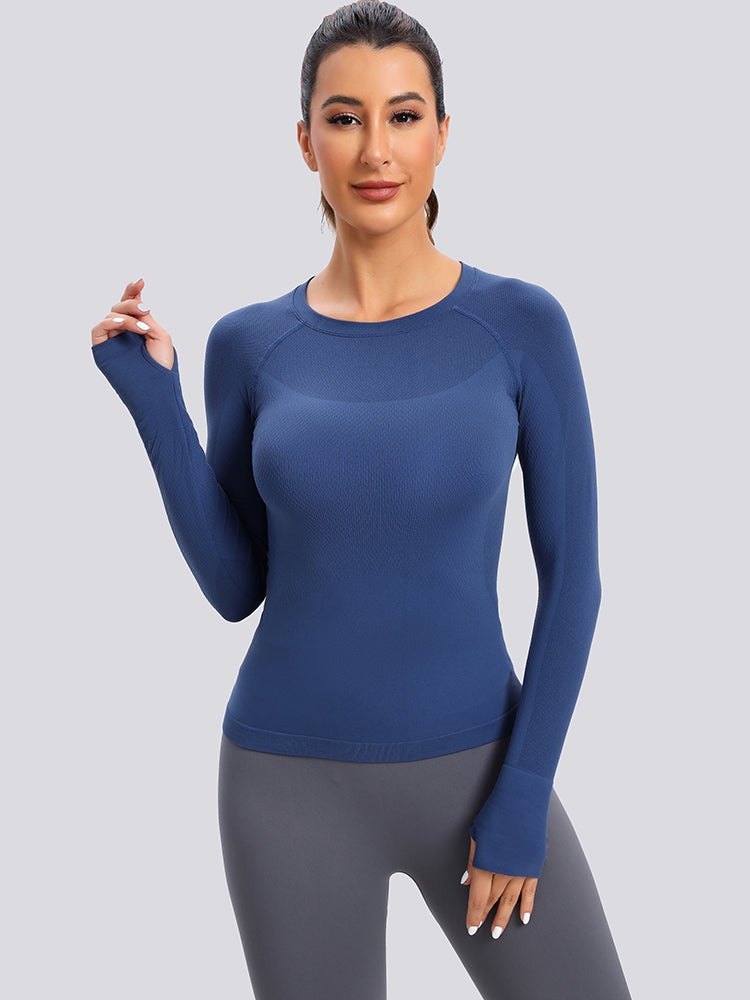 MathCat Seamless Long Sleeve Workout Shirts for Women Navy