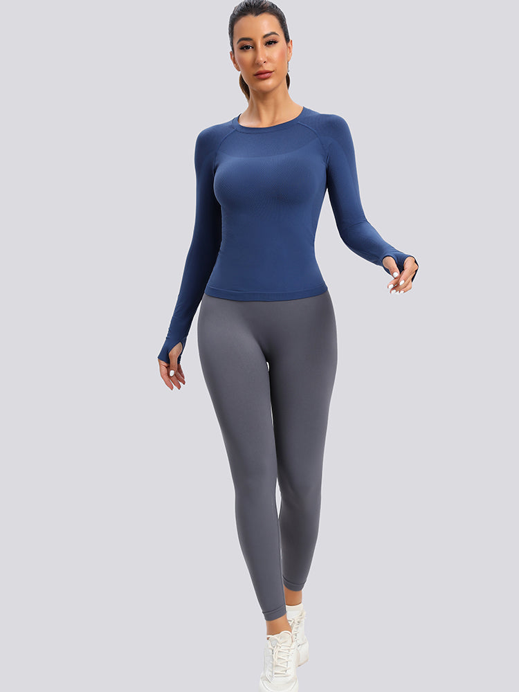 MathCat Seamless Long Sleeve Workout Shirts for Women Navy