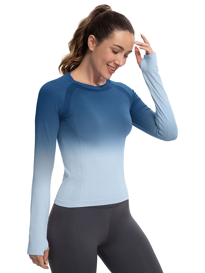 Wholesale Gradient Running Shirts – MATHCAT Seamless Long Sleeve Team & Custom Fitness Tops
