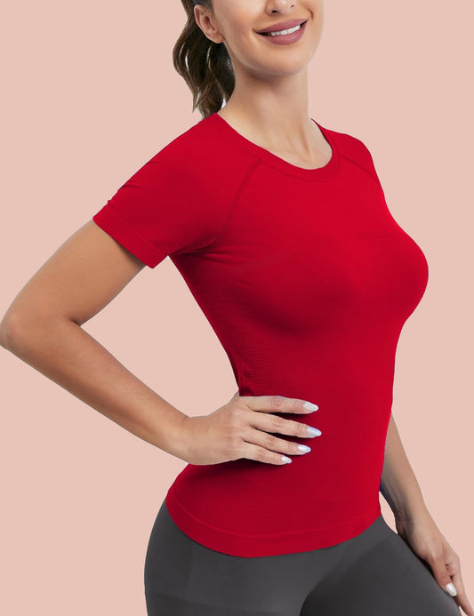 MathCat Seamless Yoga Athletic Workout T-Shirts Red