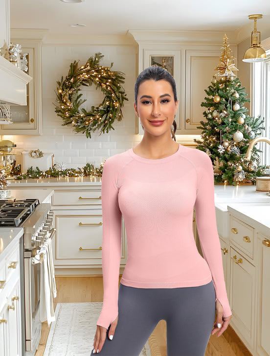 MathCat Seamless Long Sleeve Workout Shirts for Women Pink