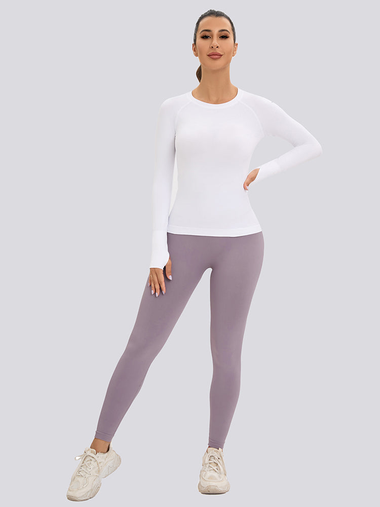 MathCat Long Sleeve Workout Shirts Yoga Running Women's Compression Shirts with Thumb Holes White