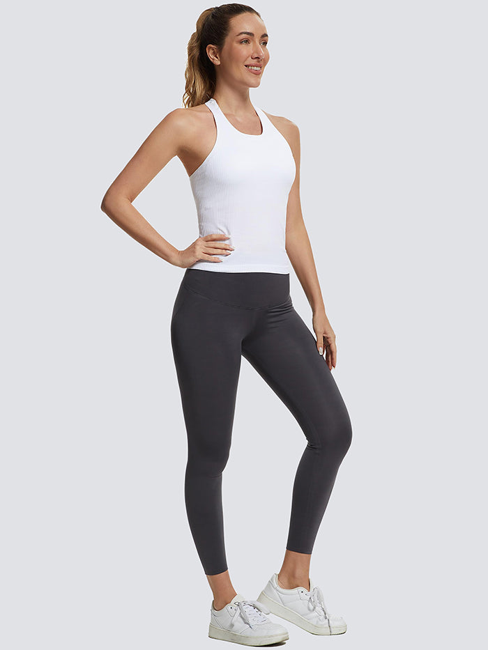 MathCat Ribbed Racerback Crop Workout Tank Top for Women with Built-in Bra-White