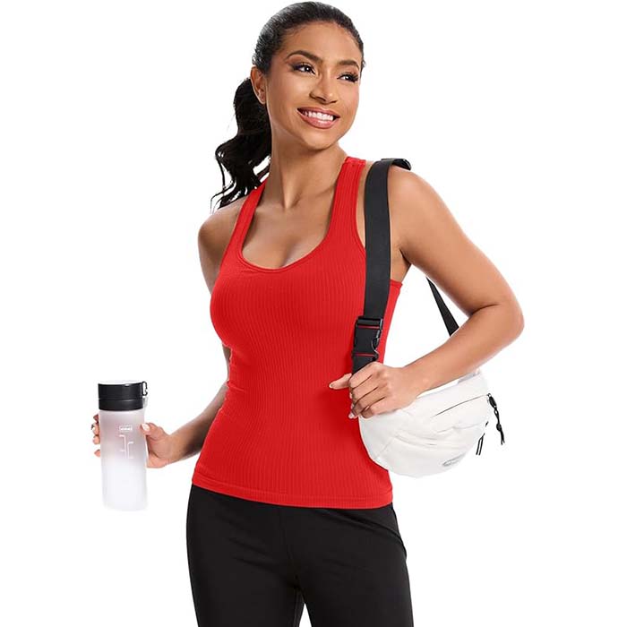 MathCat Women's Slight V-Neck Racerback Workout Tank Top with Built-in Bra