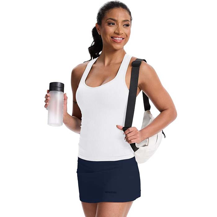 MathCat Women's Slight V-Neck Racerback Workout Tank Top with Built-in Bra