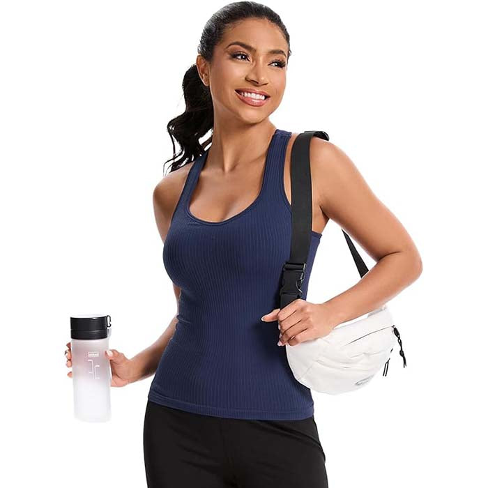 MathCat Women's Slight V-Neck Racerback Workout Tank Top with Built-in Bra
