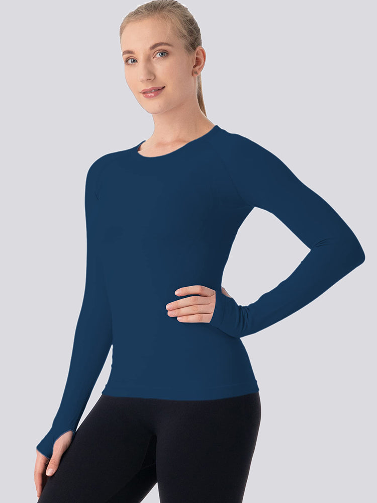 MathCat Breathable Seamless Long Sleeve Workout Shirts Sports Running Yoga Shirt Navy