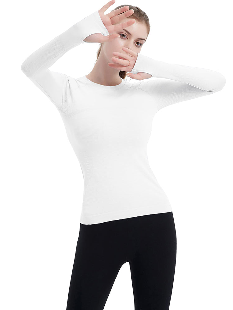 MathCat Athletic Long Sleeve Workout Shirts White