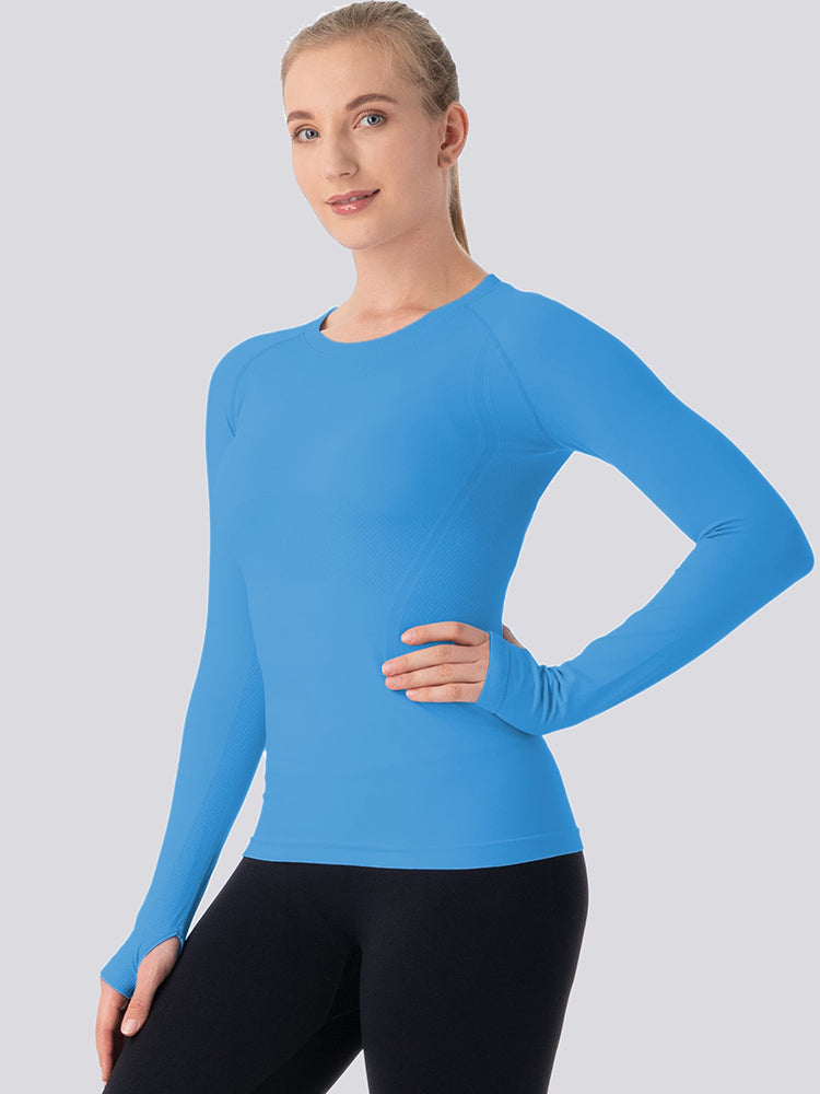 MATHCAT Women Seamless Workout Shirts-Quick Dry Gym Shirt Long Sleeve Running Outfit for Traning,Yoga and Pilates