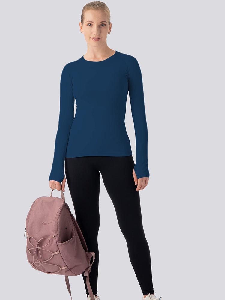 MathCat Breathable Seamless Long Sleeve Workout Shirts Sports Running Yoga Shirt Navy