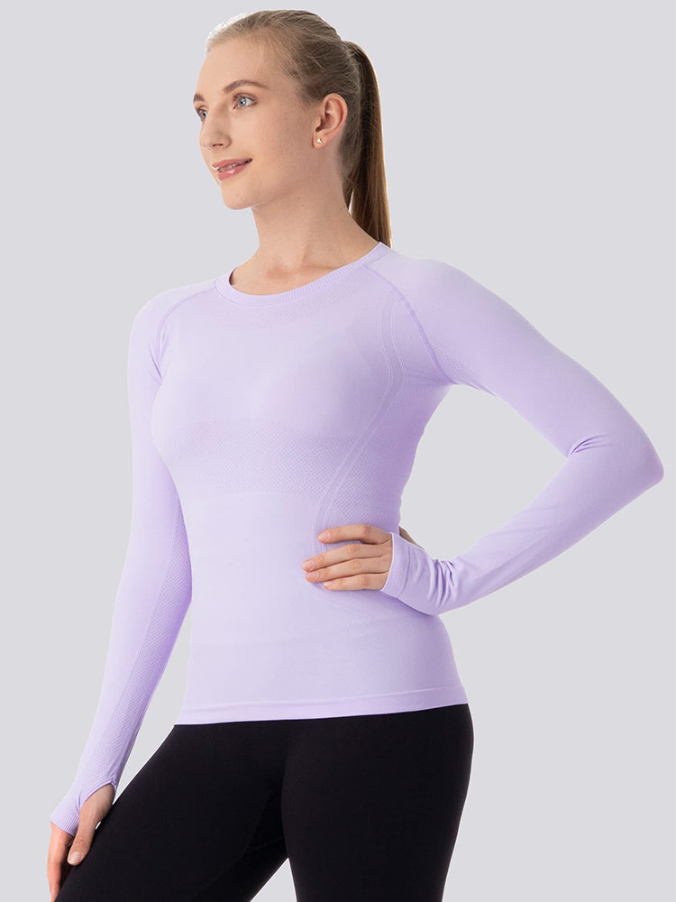 MATHCAT Women Seamless Workout Shirts-Quick Dry Gym Shirt Long Sleeve Running Outfit for Traning,Yoga and Pilates