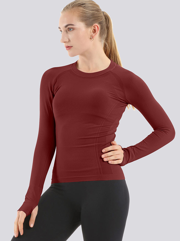 MATHCAT Women Seamless Workout Shirts-Quick Dry Gym Shirt Long Sleeve Running Outfit for Traning,Yoga and Pilates