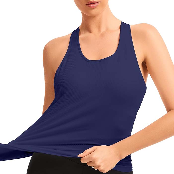 MathCat Seamless Workout Tops for Women with Built in Bra Athletic Tank Tops Yoga Runnning Workout Shirts Slim Fit
