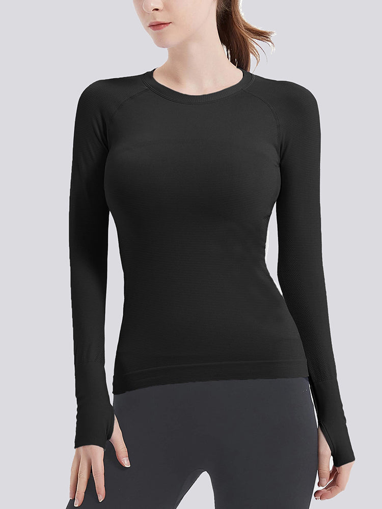 MathCat Athletic Long Sleeve Workout Shirts for Women Black