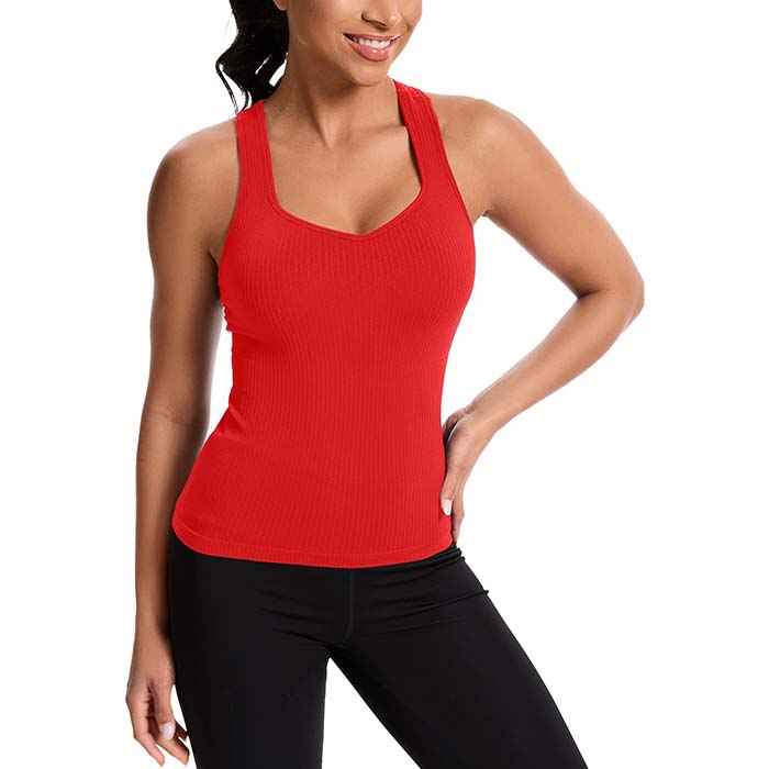 MathCat Women's Slight V-Neck Racerback Workout Tank Top with Built-in Bra