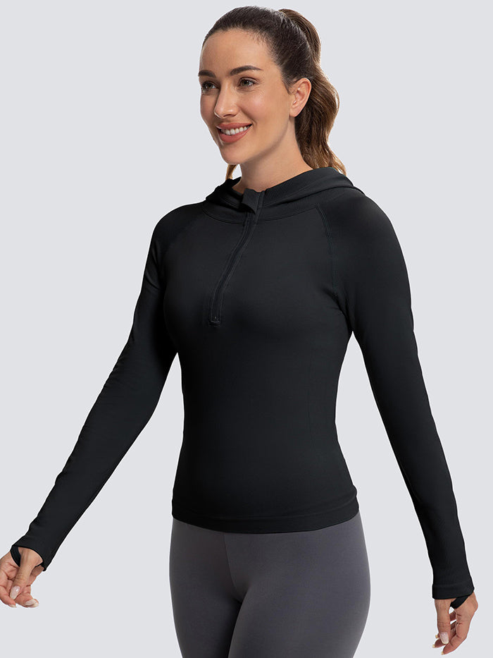 MathCat Long Sleeve Workout Zip Pullover Sweatshirt Hoodie with Thumb Hole