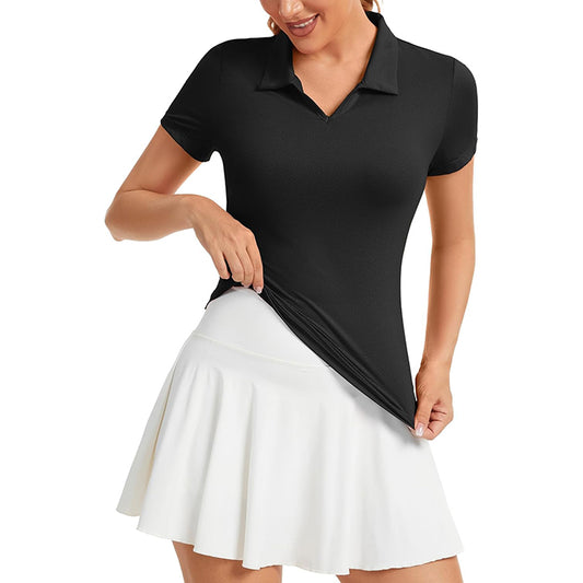 MATHCAT  Womens Golf Shirt Short Sleeve Tennis Polo Shirts UPF50+ Sun Protection V Neck Collared Quick Dry Workout Tops