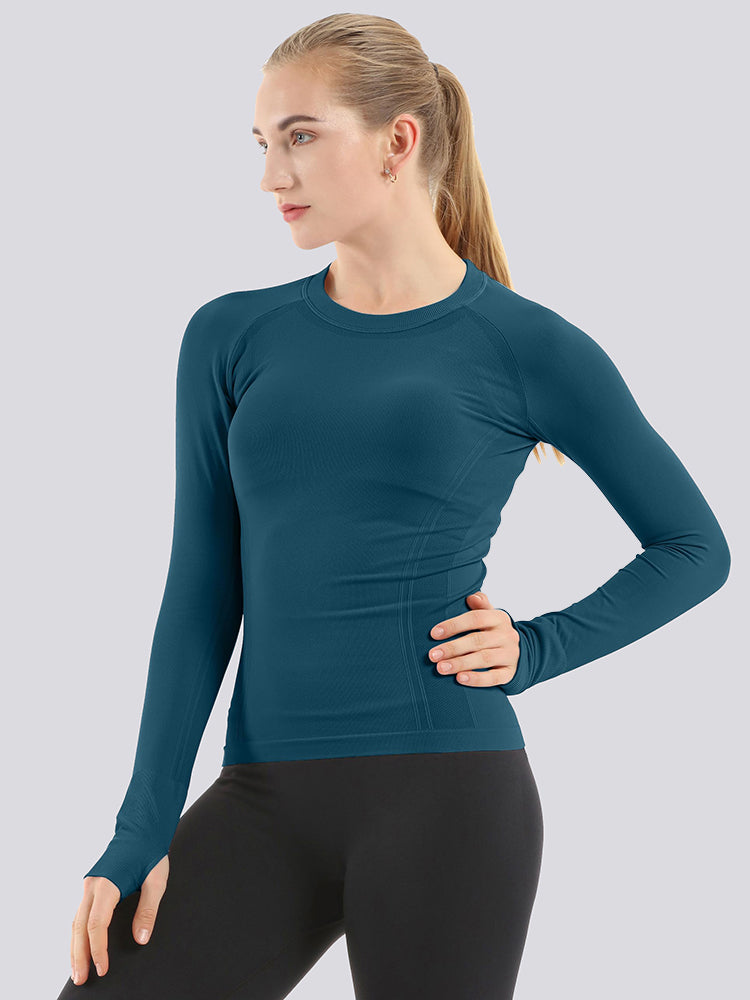 MATHCAT Women Seamless Workout Shirts-Quick Dry Gym Shirt Long Sleeve Running Outfit for Traning,Yoga and Pilates