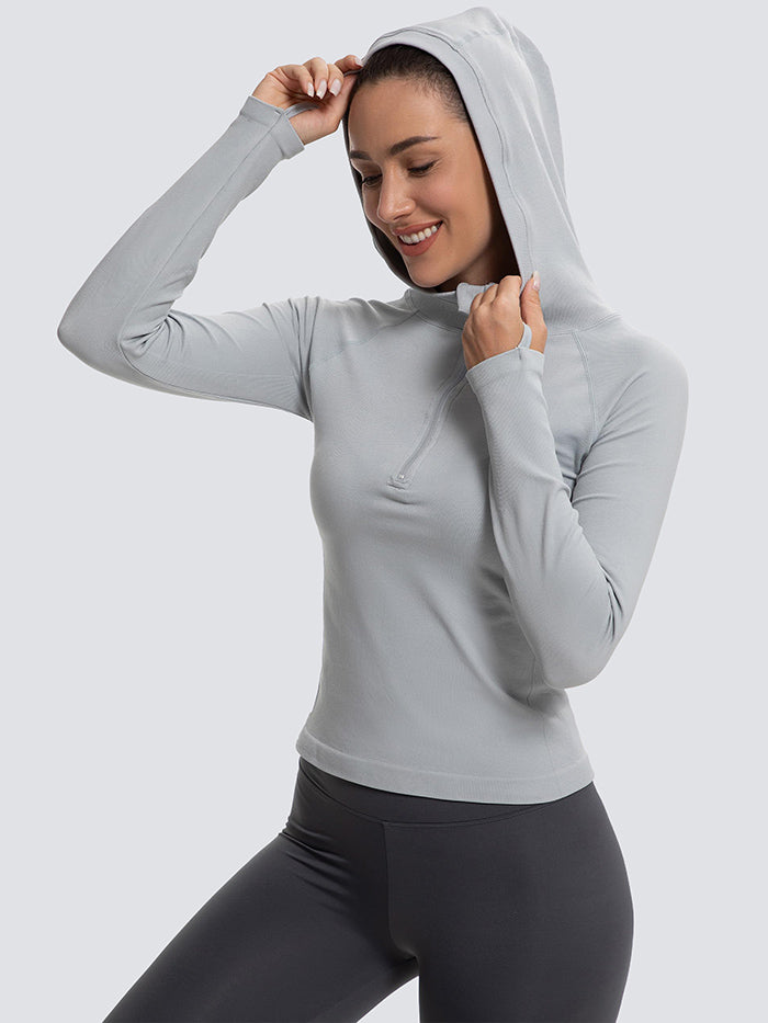 MathCat Long Sleeve Workout Zip Pullover Sweatshirt Hoodie with Thumb Hole