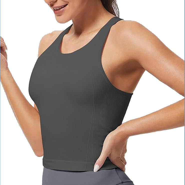 MATHCAT Ribbed Racerback Crop Workout Tank Top for Women with Built-in Bra