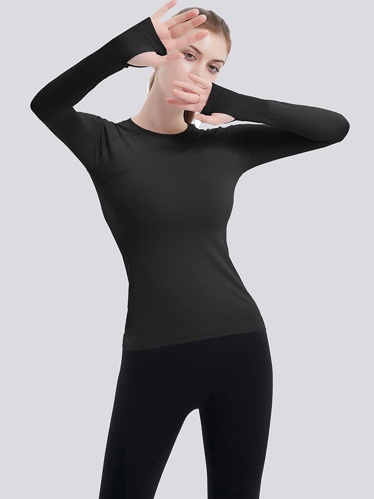 MathCat Athletic Long Sleeve Workout Shirts for Women Black