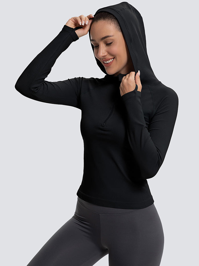 MathCat Long Sleeve Workout Zip Pullover Sweatshirt Hoodie with Thumb Hole