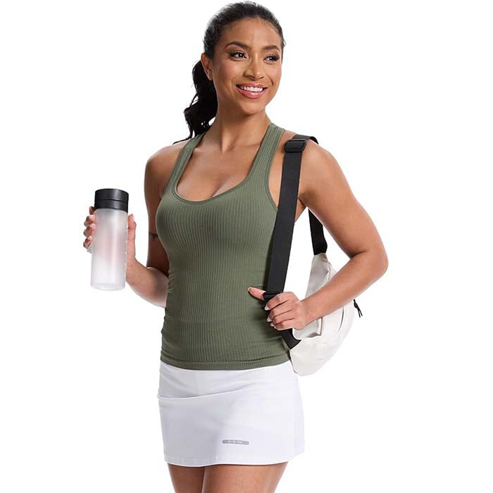 MathCat Women's Slight V-Neck Racerback Workout Tank Top with Built-in Bra