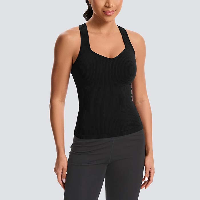 MathCat Women's Slight V-Neck Racerback Workout Tank Top with Built-in Bra