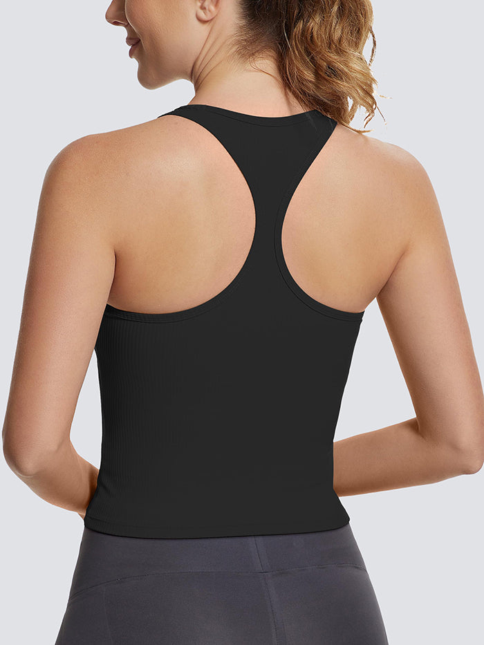 MathCat Square Collar Sleeveless Ribbed Racerback Vest with Built-in Bra Black