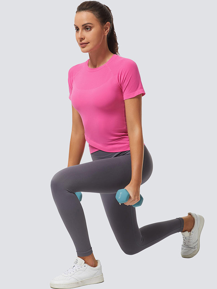 MathCat Slim Cross Hem Compression Workout T-shirt Peach Pink