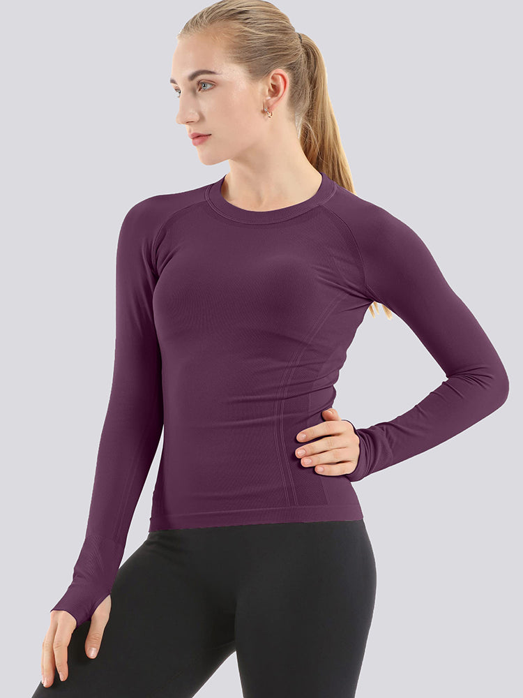 MATHCAT Women Seamless Workout Shirts-Quick Dry Gym Shirt Long Sleeve Running Outfit for Traning,Yoga and Pilates