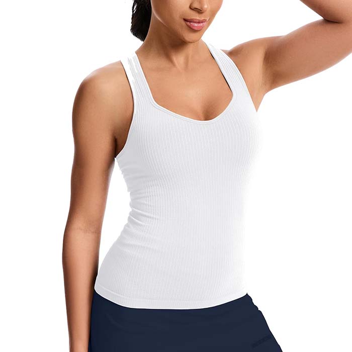 MathCat Women's Slight V-Neck Racerback Workout Tank Top with Built-in Bra