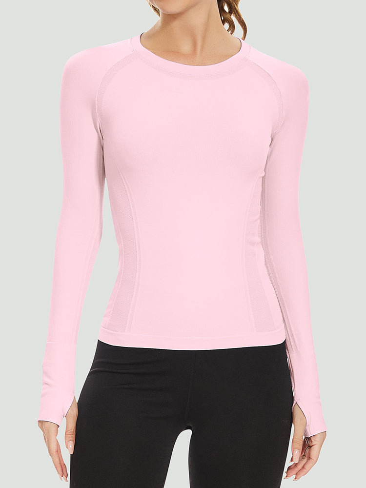 MathCat Quick Dry Gym Athletic Long Sleeve Workout Shirts Lightpink