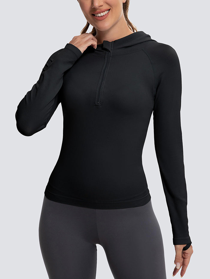 MathCat Long Sleeve Workout Zip Pullover Sweatshirt Hoodie with Thumb Hole
