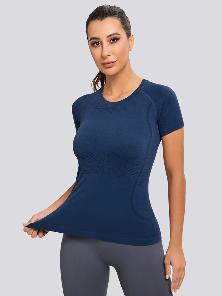 MathCat Yoga Short Sleeve Shirts Soft Seamless Gym T-Shirts Navy – Mathcat