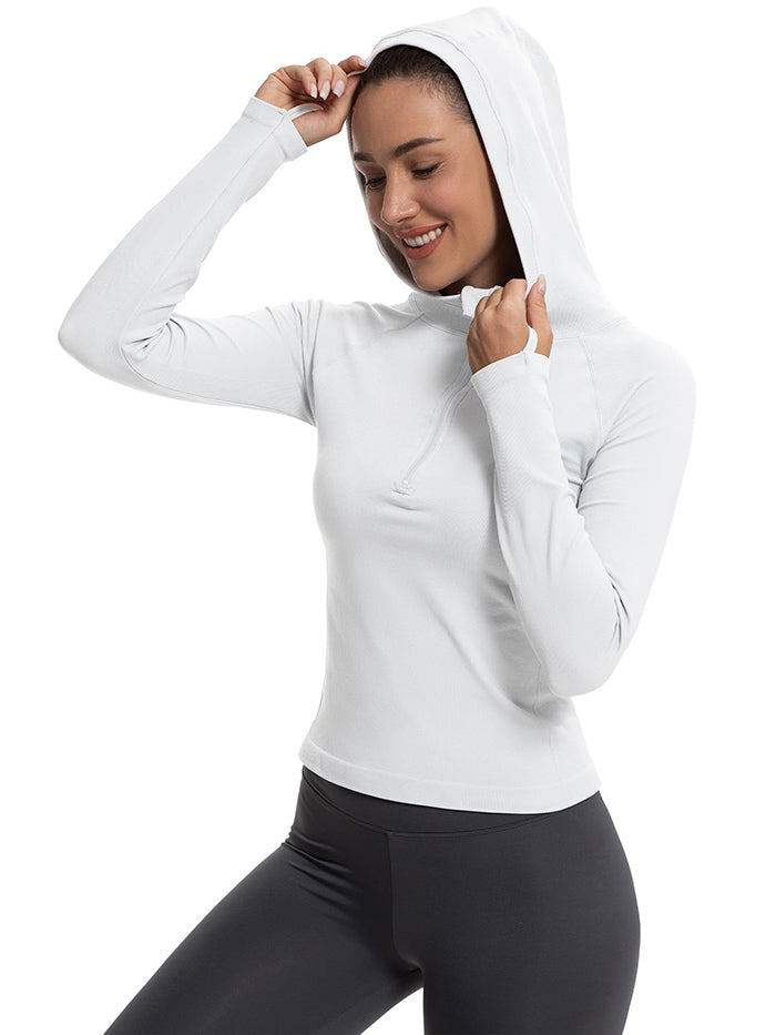 MathCat Long Sleeve Workout Zip Pullover Sweatshirt Hoodie with Thumb Hole