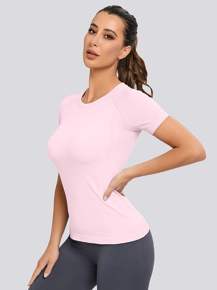 MathCat Yoga Short Sleeve Shirts Soft Seamless Gym T-shirt Light Pink –  Mathcat