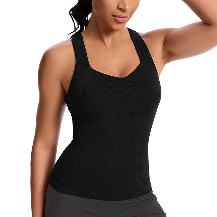 MathCat Women's Slight V-Neck Racerback Workout Tank Top with Built-in Bra