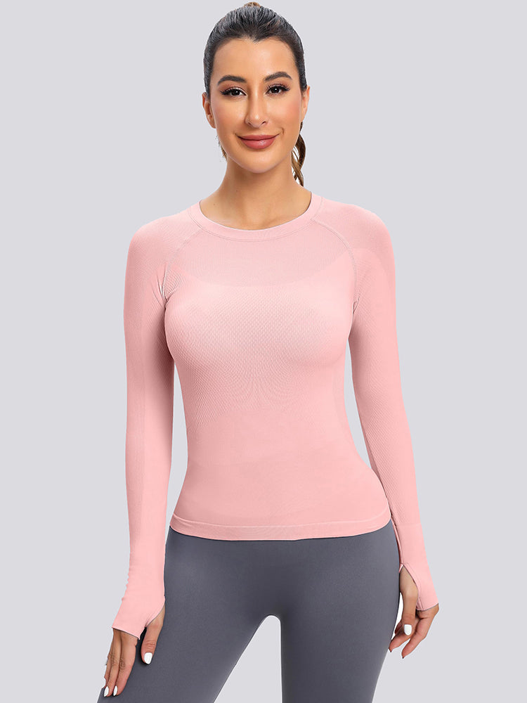 MathCat Seamless Long Sleeve Workout Shirts for Women Pink