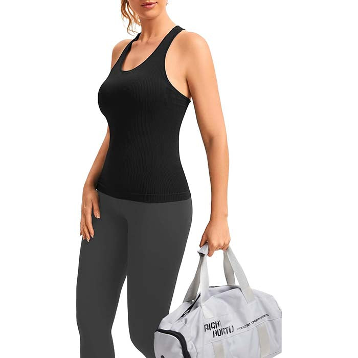 MathCat Seamless Workout Tops for Women with Built in Bra Athletic Tank Tops Yoga Runnning Workout Shirts Slim Fit