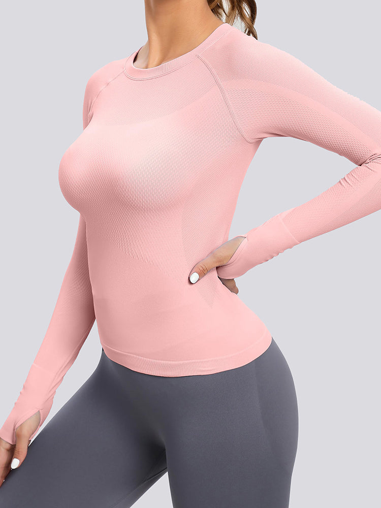 MathCat Seamless Long Sleeve Workout Shirts for Women Pink