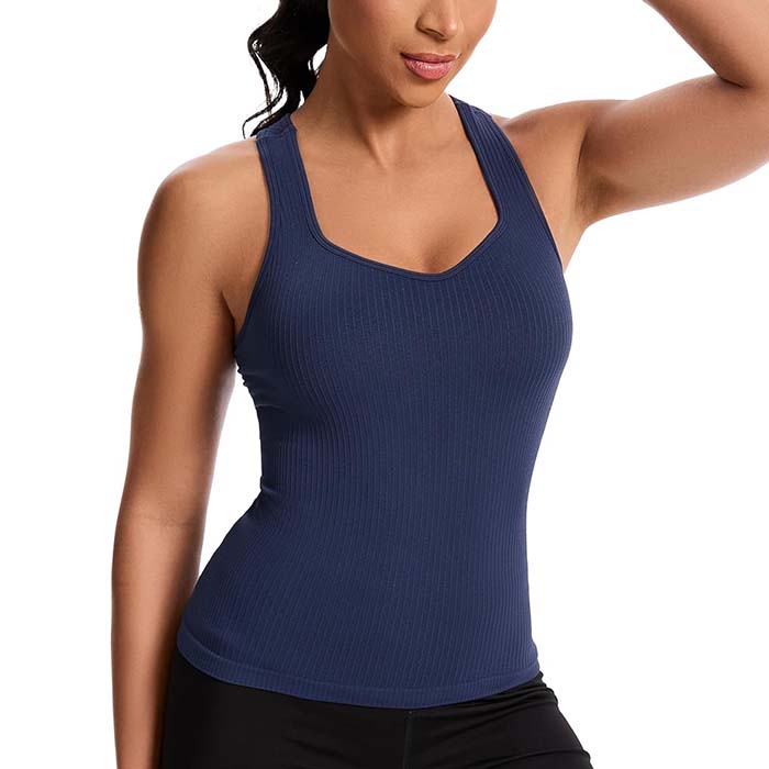 MathCat Women's Slight V-Neck Racerback Workout Tank Top with Built-in Bra