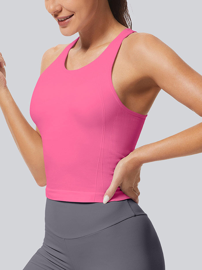 MATHCAT Ribbed Racerback Crop Workout Tank Top for Women with Built-in Bra